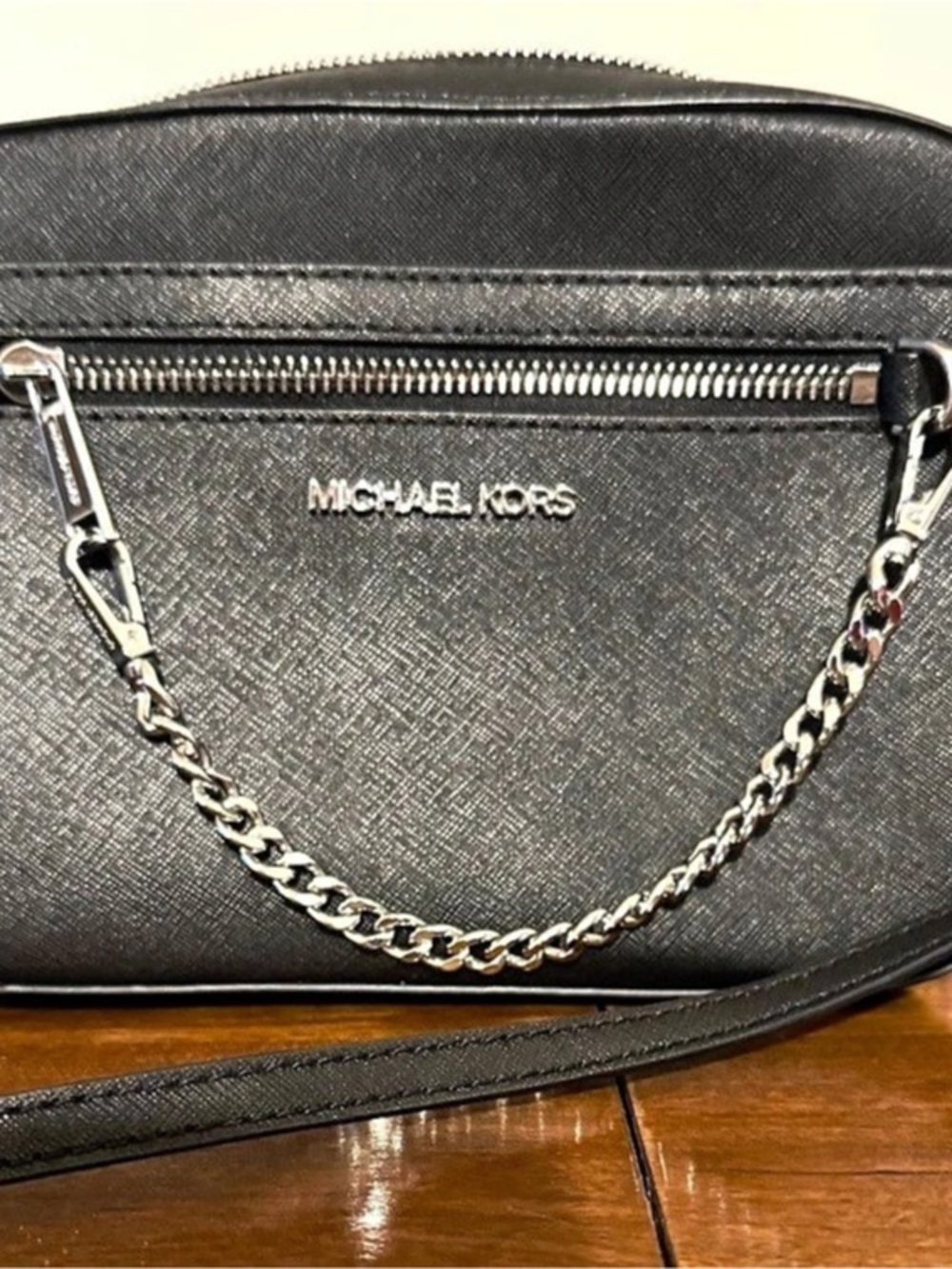 Michael Kors Jet Set Large Saffiano Leather Crossbody Bag Black